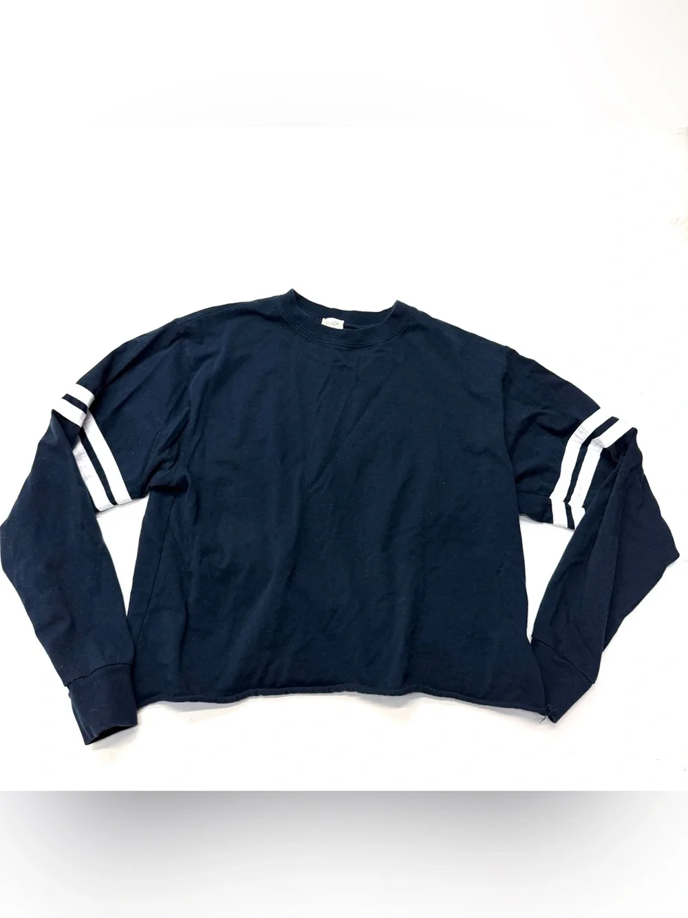 John Galt Brandy Melville Navy Crewneck Tee with Sleeve Stripes